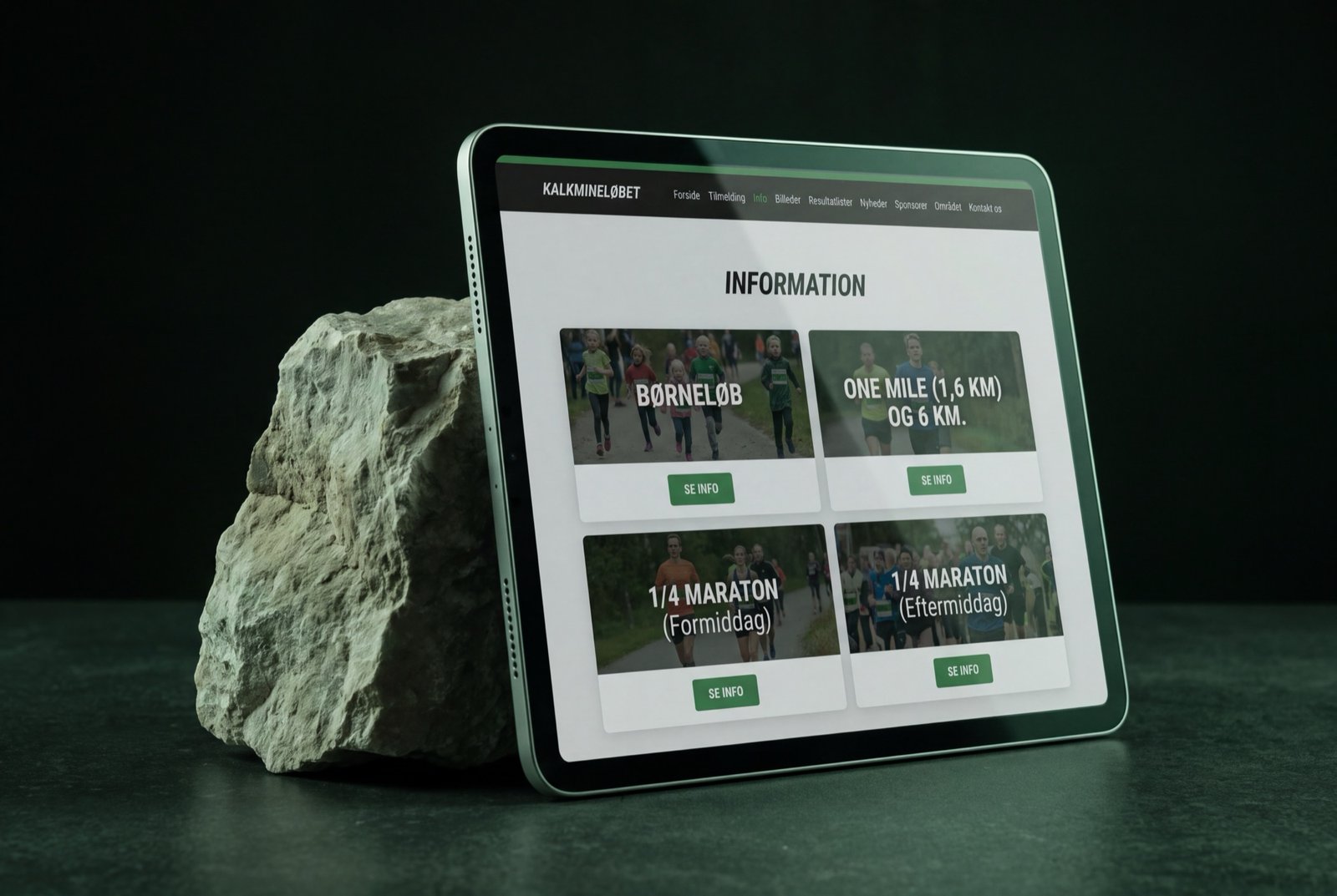 Kalkmineløbet – oversigt over distancer og info vist på iPad