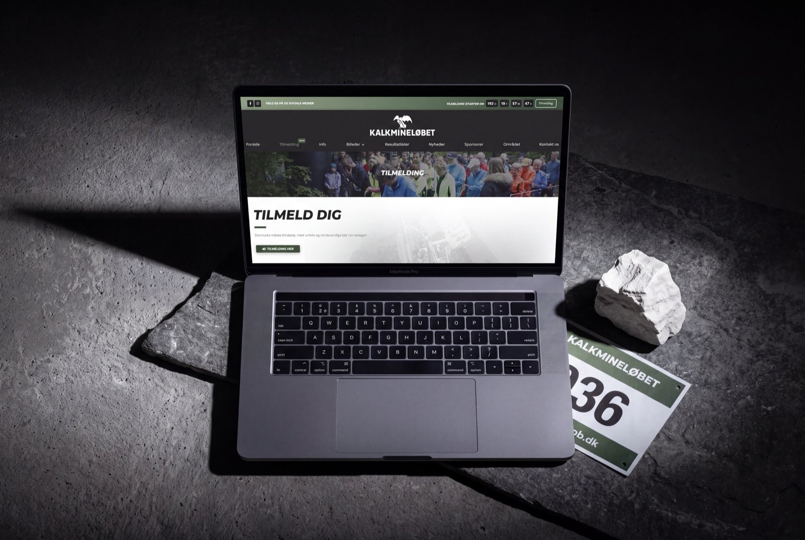 Kalkmineløbet – tilmeldingsside vist på MacBook