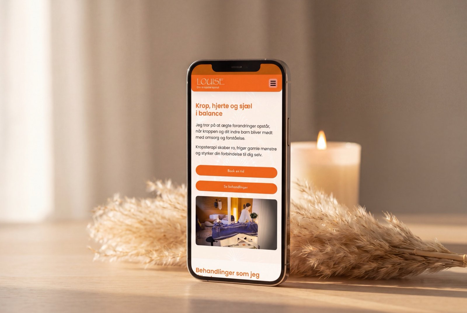 Louise Din Kropsterapeut – mobilvisning på iPhone